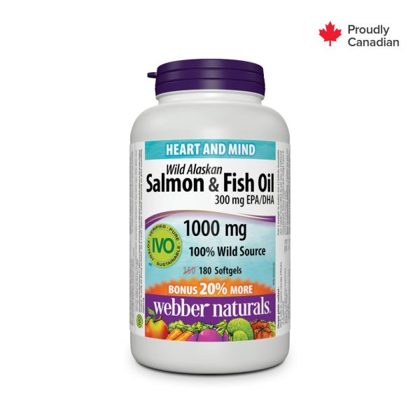 سافت ژل امگا آلاسکا سالامون وحشی Webber naturals Wild Alaskan Salmon & Fish Oil 1000mg وبر نچرالرز (180 عددی)